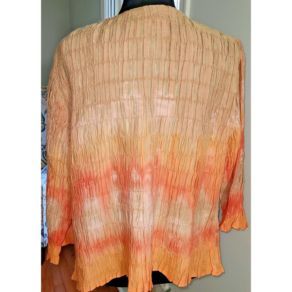 Chico's Sz 1 M Ombre Smocked Orange Fiber Wearable Art-to-Wear Funky Open Front
